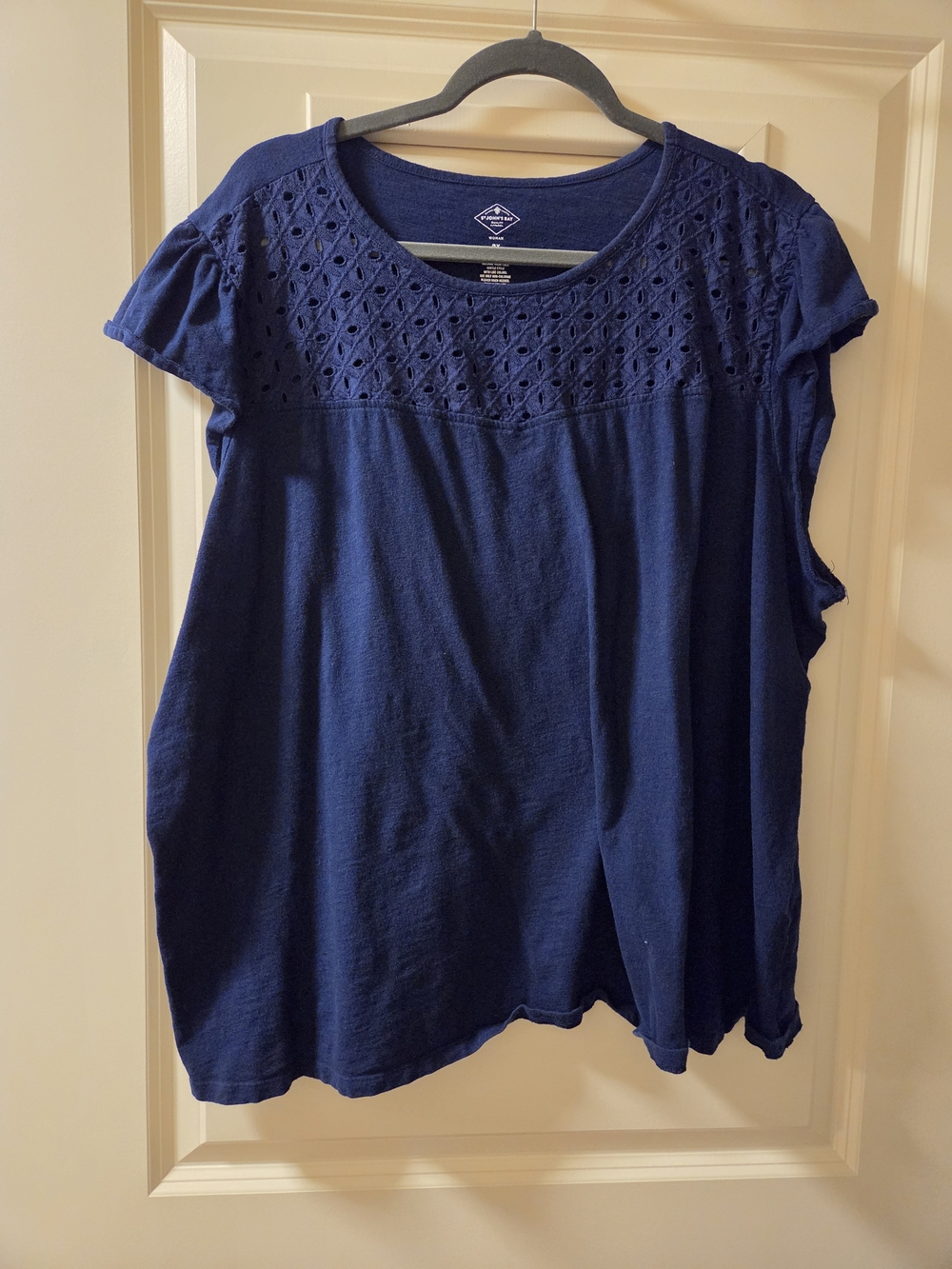 St. John's Bay Navy Eyelet Yoke Short Sleeve Top
